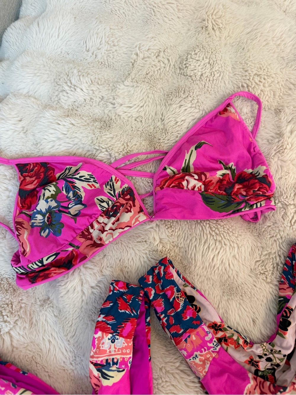 3 pieces! Maaji Pink Floral Bikini Set Top M + 2 Bottoms S/M